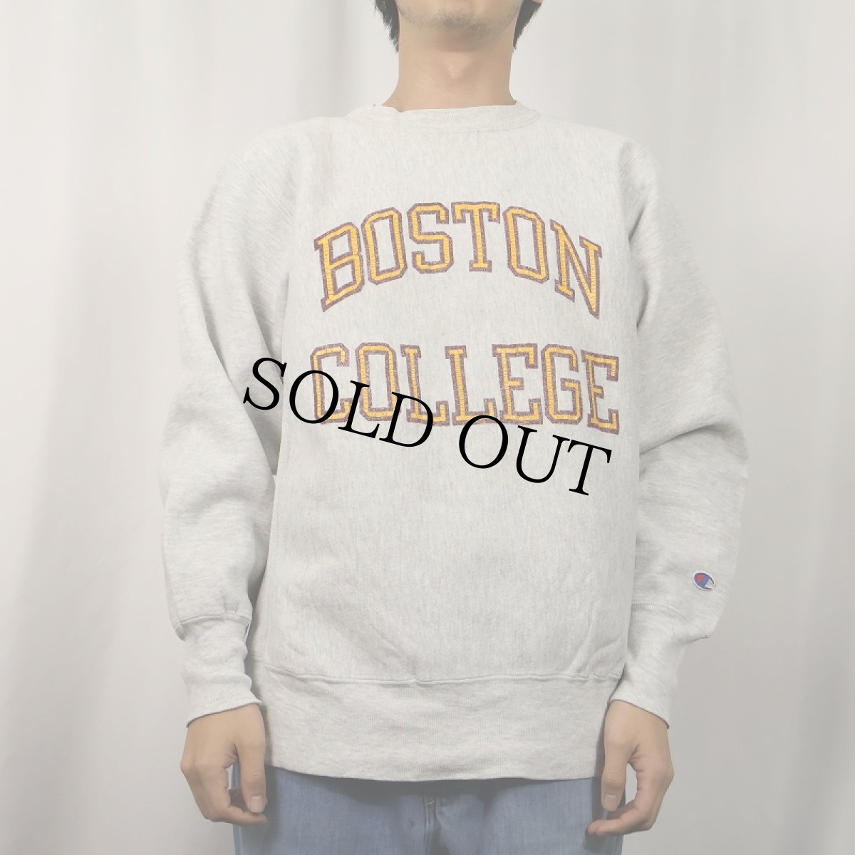 画像2: 90's Champion REVERSE WEAVE USA製 "BOSTON COLLEGE" プリントスウェット L (2)