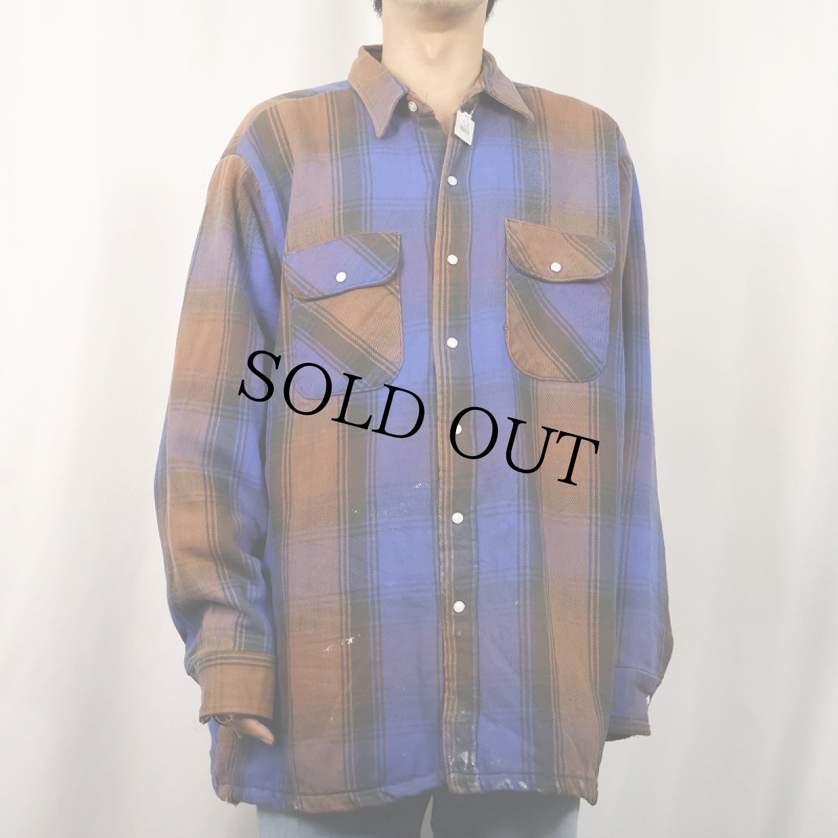 画像2: 70〜80's FIVE BROTHERS チェック柄 キルティングライナー ヘビーネルシャツ XL (2)