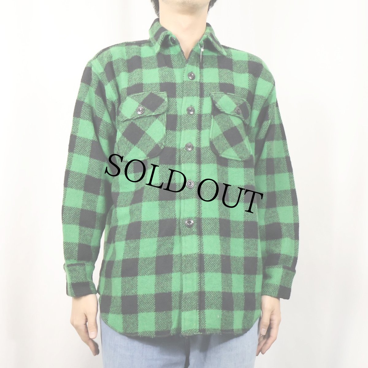 画像2: 70's バッファローチェック柄 ウールシャツ M (2)