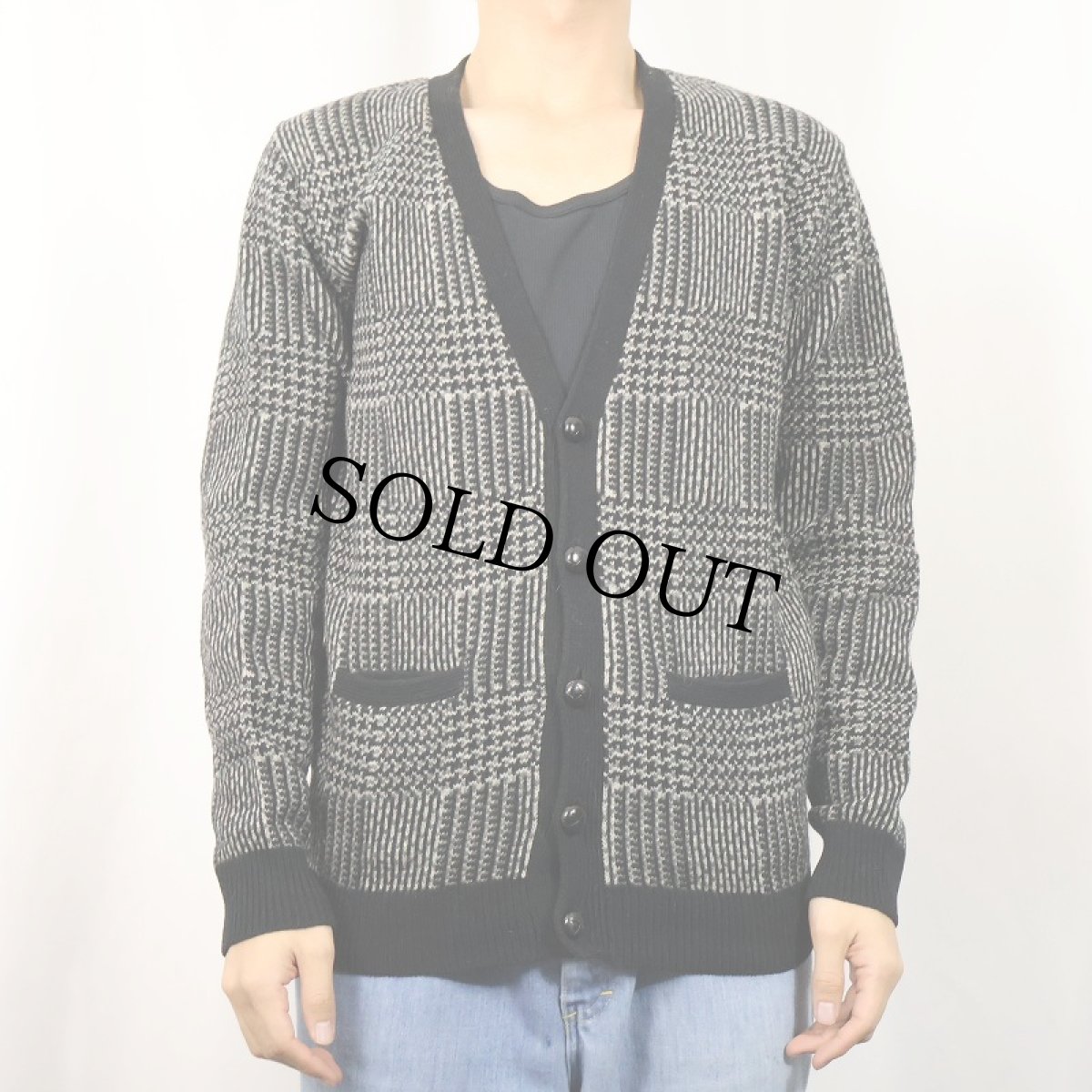 画像2: 90's J.CREW 千鳥柄 ウールニットカーディガン S (2)