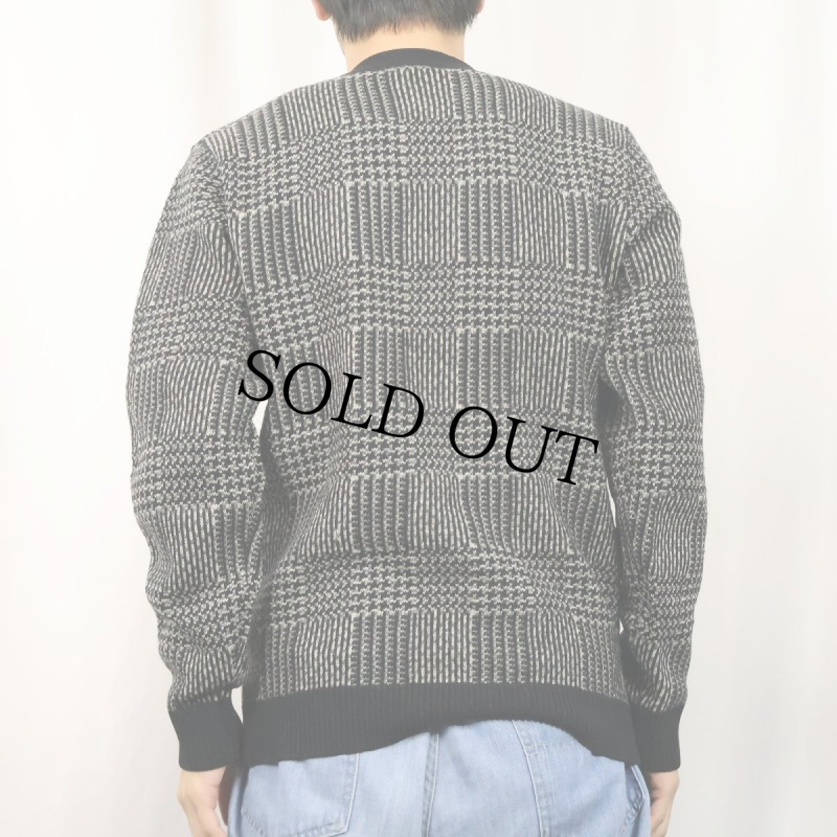 画像3: 90's J.CREW 千鳥柄 ウールニットカーディガン S (3)