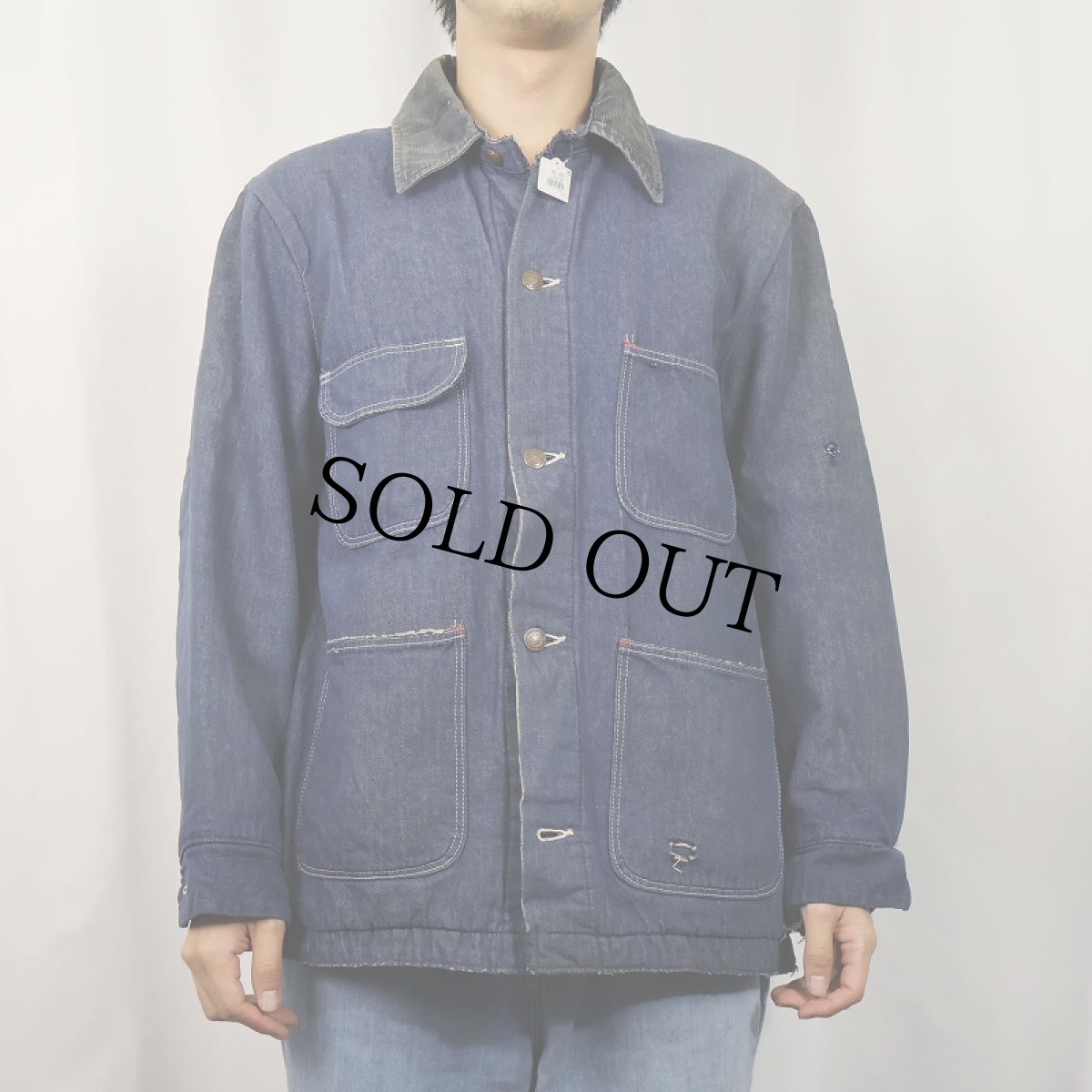 画像2: 〜70's UNKNOWN バットダイ ブランケットライナー デニムカバーオール  (2)