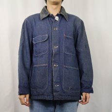 画像2: 〜70's UNKNOWN バットダイ ブランケットライナー デニムカバーオール  (2)