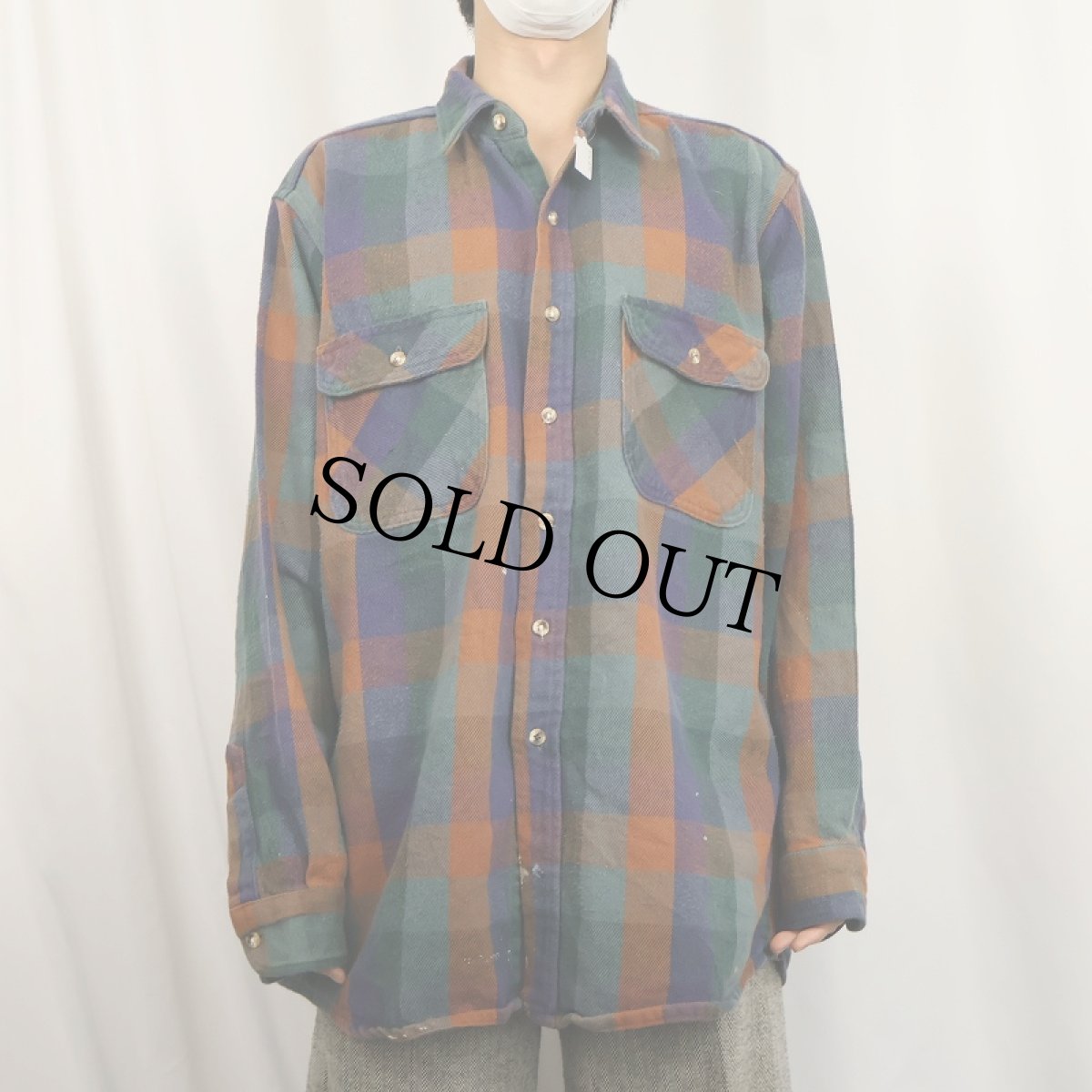 画像2: 90's FIVE BROTHER ブロックチェック柄 ヘビーネルシャツ XL (2)