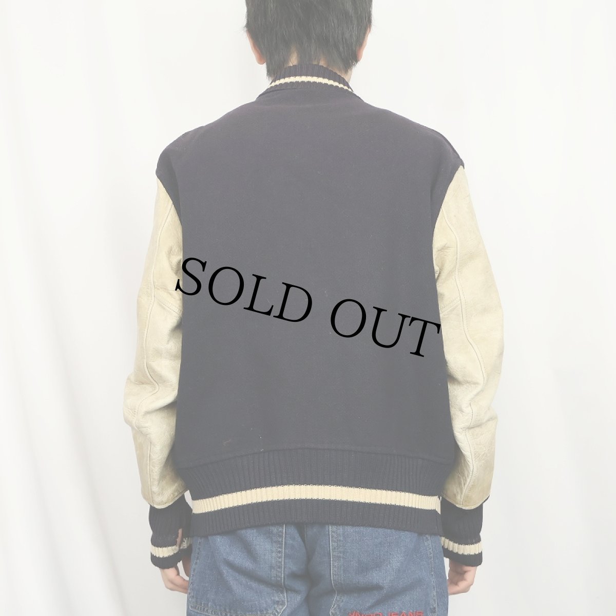 画像3: 50's H.L.Whiting Co. USA製 パッチ付き レザー×メルトンウールスタジャン NAVY SIZE44 (3)