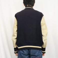 画像3: 50's H.L.Whiting Co. USA製 パッチ付き レザー×メルトンウールスタジャン NAVY SIZE44 (3)