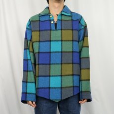 画像2: 60's〜 PINE CREST ブロックチェック柄 ウールプルオーバーシャツ L (2)
