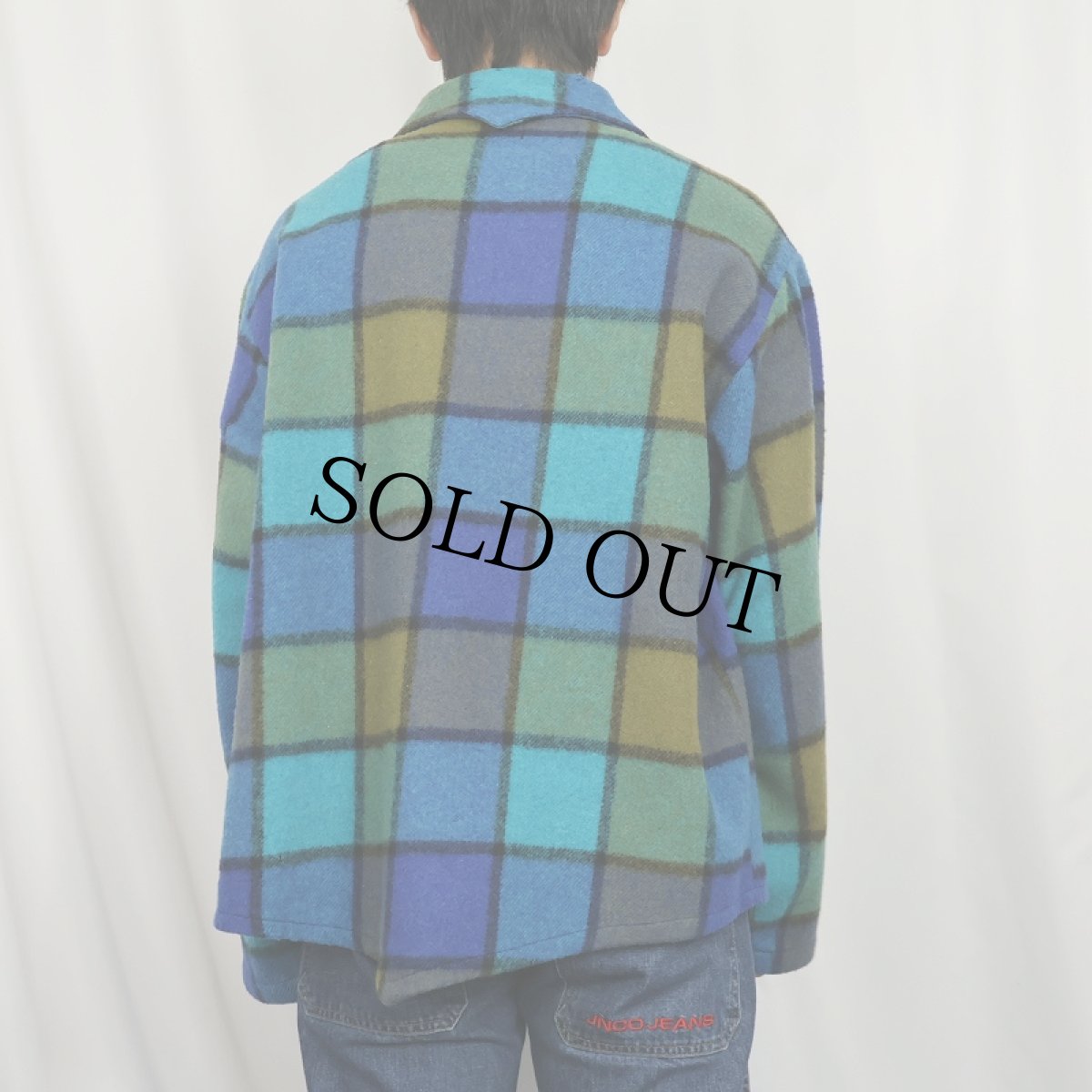 画像3: 60's〜 PINE CREST ブロックチェック柄 ウールプルオーバーシャツ L (3)