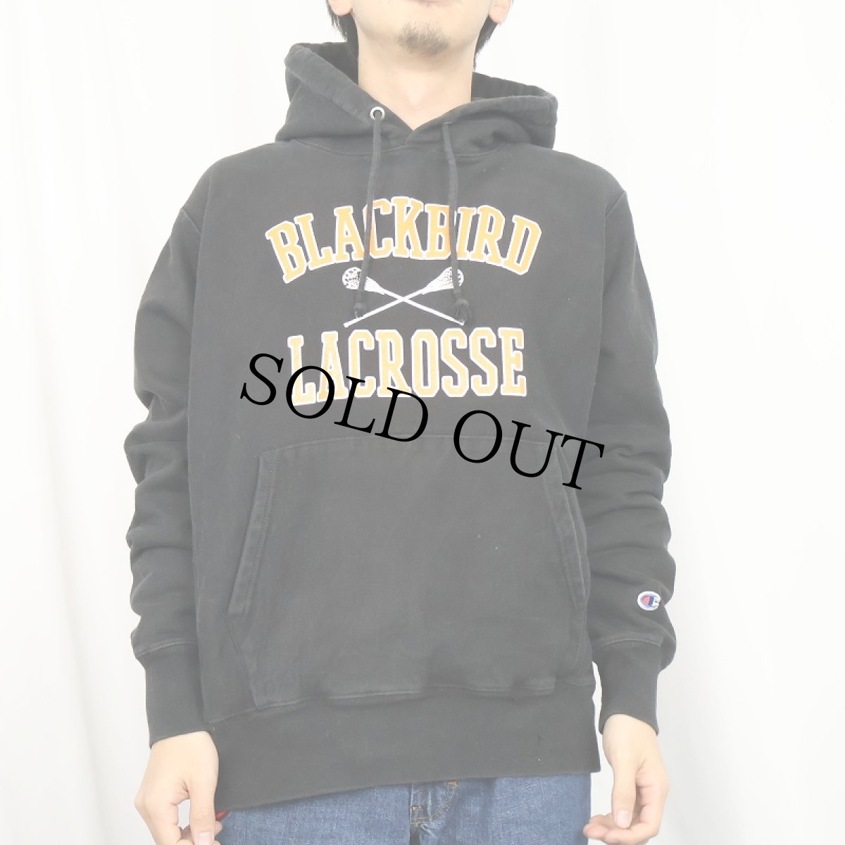 画像3: Champion REVERSE WEAVE "BLACKBIRD LACROSSE" プリントスウェットフーディー BLACK M (3)