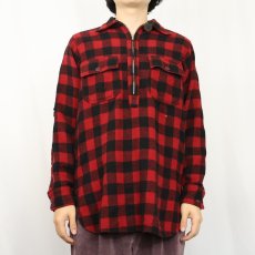 画像2: 40’s MONTGOMERY WARD バファローチェック柄 ハーフジップウールシャツ SIZE15 (2)