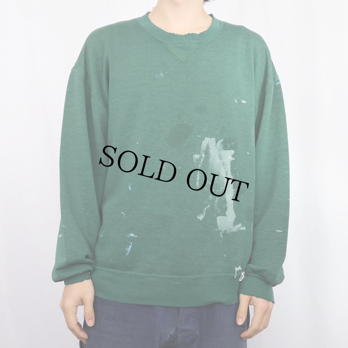 画像2: 90's RUSSELL ATHLETIC USA製 ペンキペイント 前V 無地スウェット L (2)