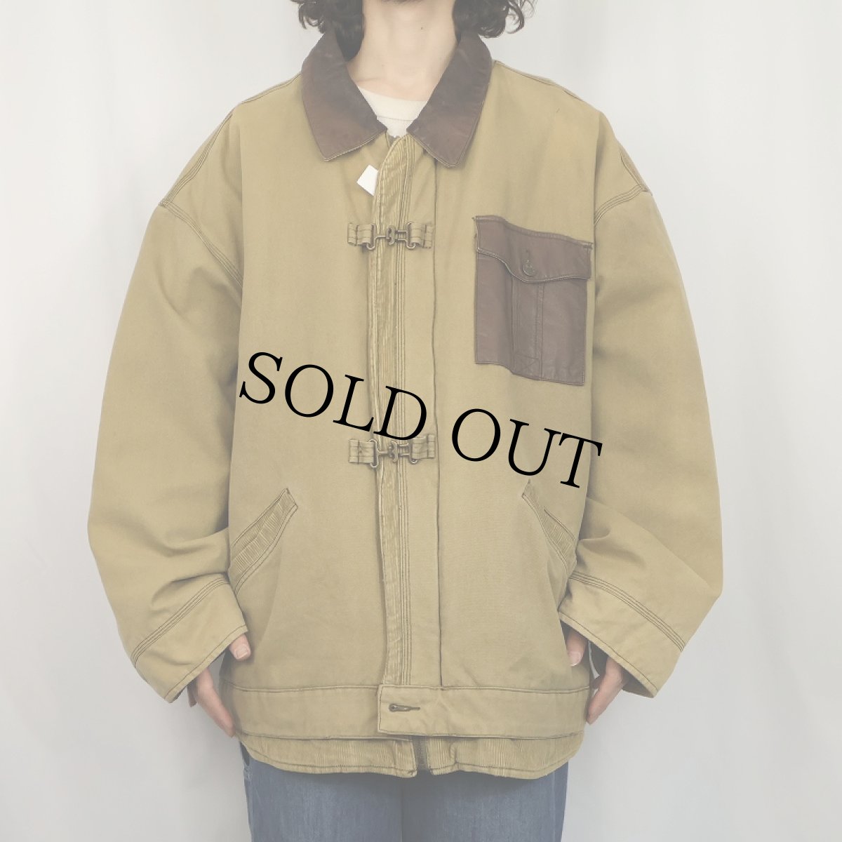 画像3: LBBS レザー×コーデュロイ切り替え コットンダックジャケット XL (3)