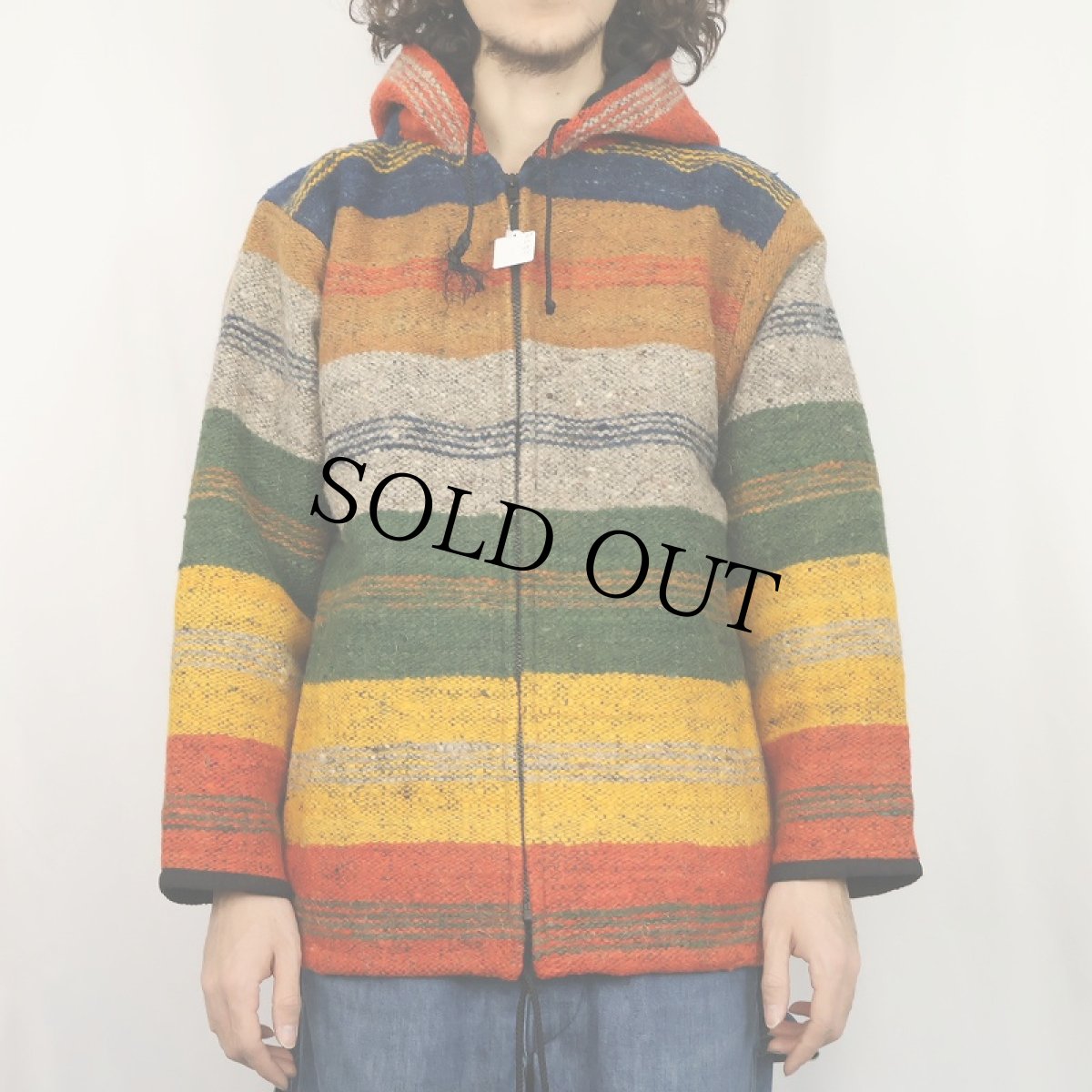 画像3: マルチボーダー柄 ウールラグジップパーカー S (3)