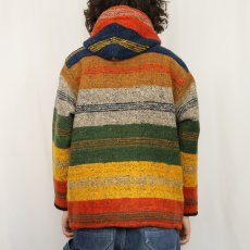 画像4: マルチボーダー柄 ウールラグジップパーカー S (4)