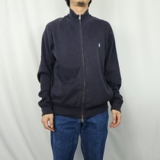 画像2: POLO Ralph Lauren ロゴ刺繍 リブ編み スウェットジップジャケット NAVY L (2)