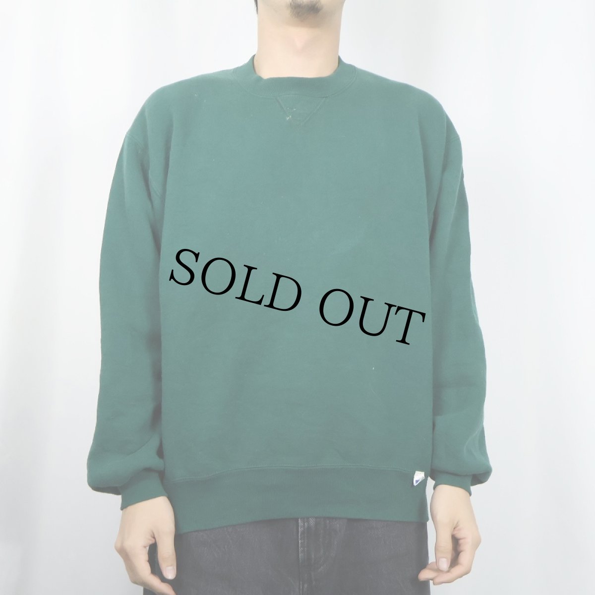 画像2: 90's RUSSELL ATHLETIC USA製 前V 無地スウェット GREEN M  (2)