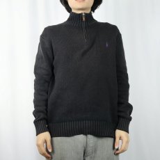 画像2: POLO Ralph Lauren ロゴ刺繍 ハーフジップコットンニットセーター BLACK M (2)