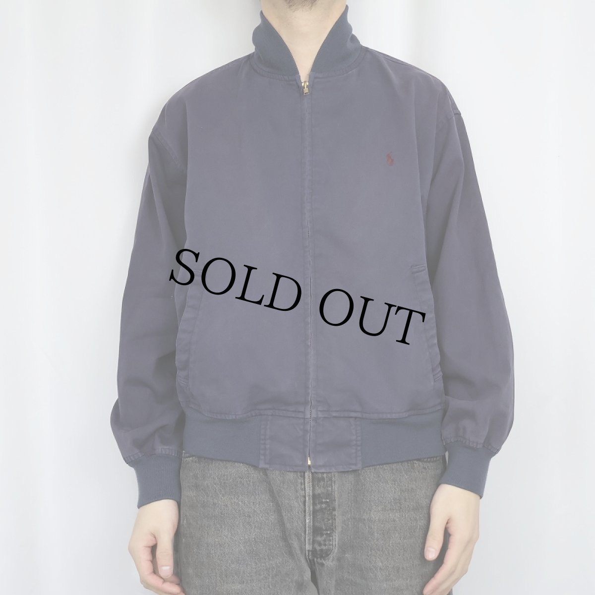 画像2: Ralph Lauren ロゴ刺繍 ヘチマ襟 コットンジップジャケット NAVY M (2)