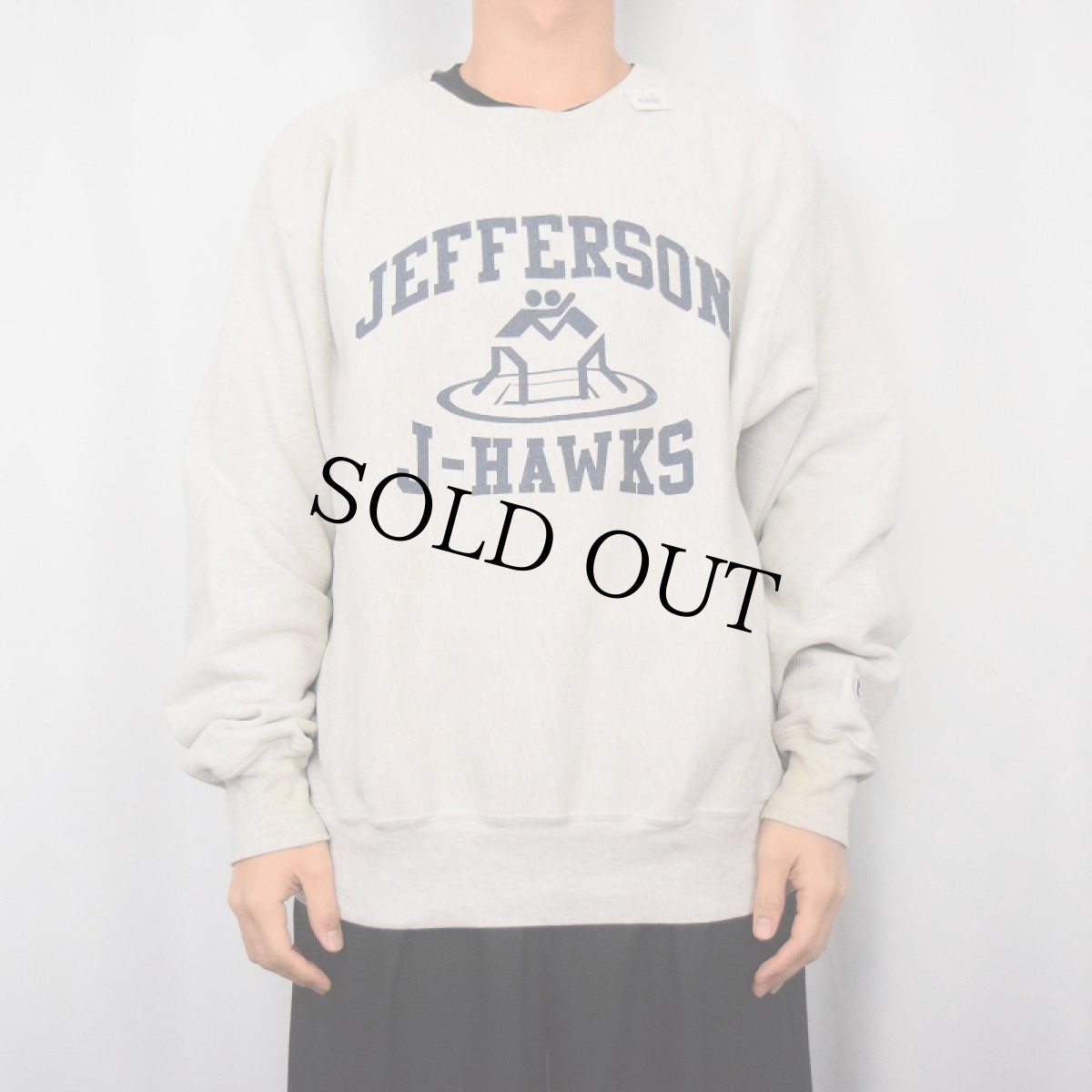 画像2: 2000's Champion PREMIUM REVERSE WEAVE "JEFFERSON J-HAWKS" プリントスウェット M (2)