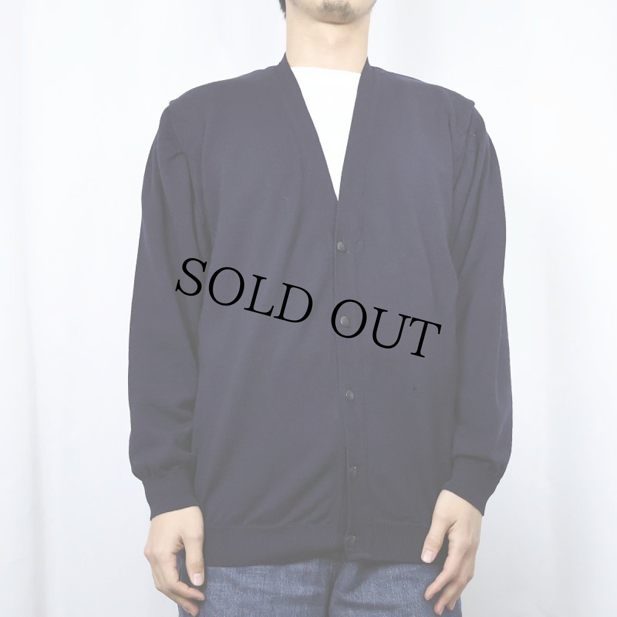 画像2: 90's J.CREW ITALY製 メリノウールニットカーディガン NAVY L (2)