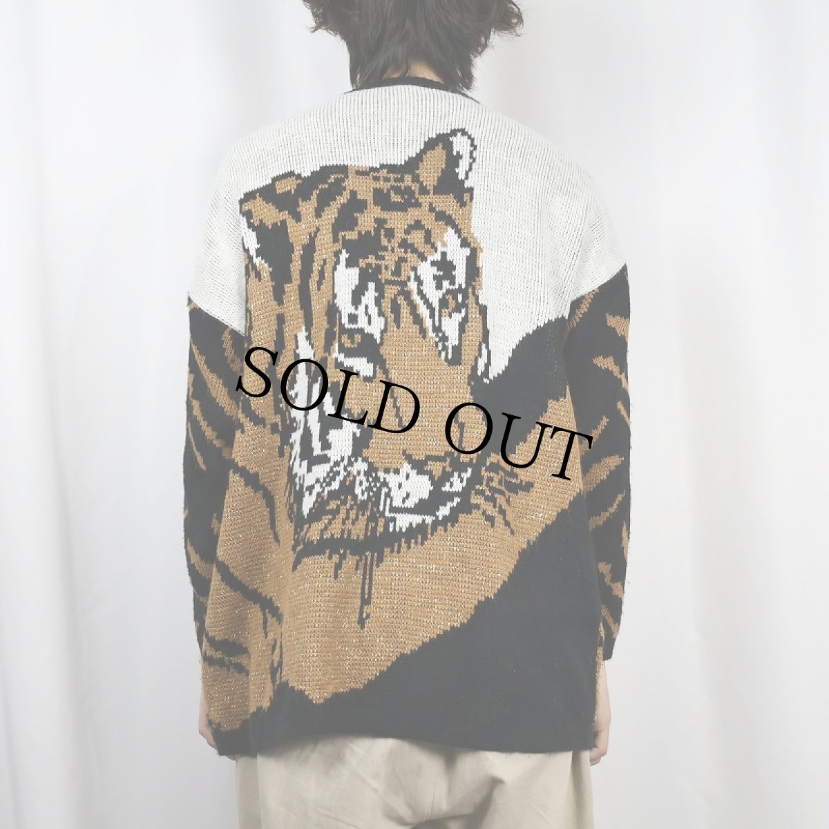 画像3: 90's Precious Knit USA製 トラ柄 ジャガードニットセーター ONESIZE (3)