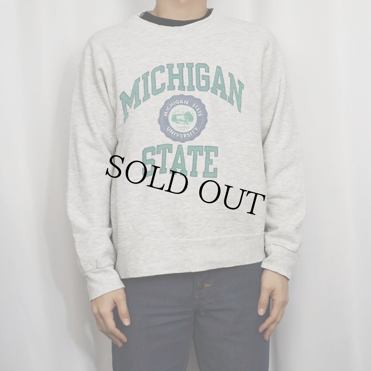 画像2: 80〜90's Champion USA製 青刺繍タグ 後期 "MICHIGAN" 染み込みプリントスウェット L (2)