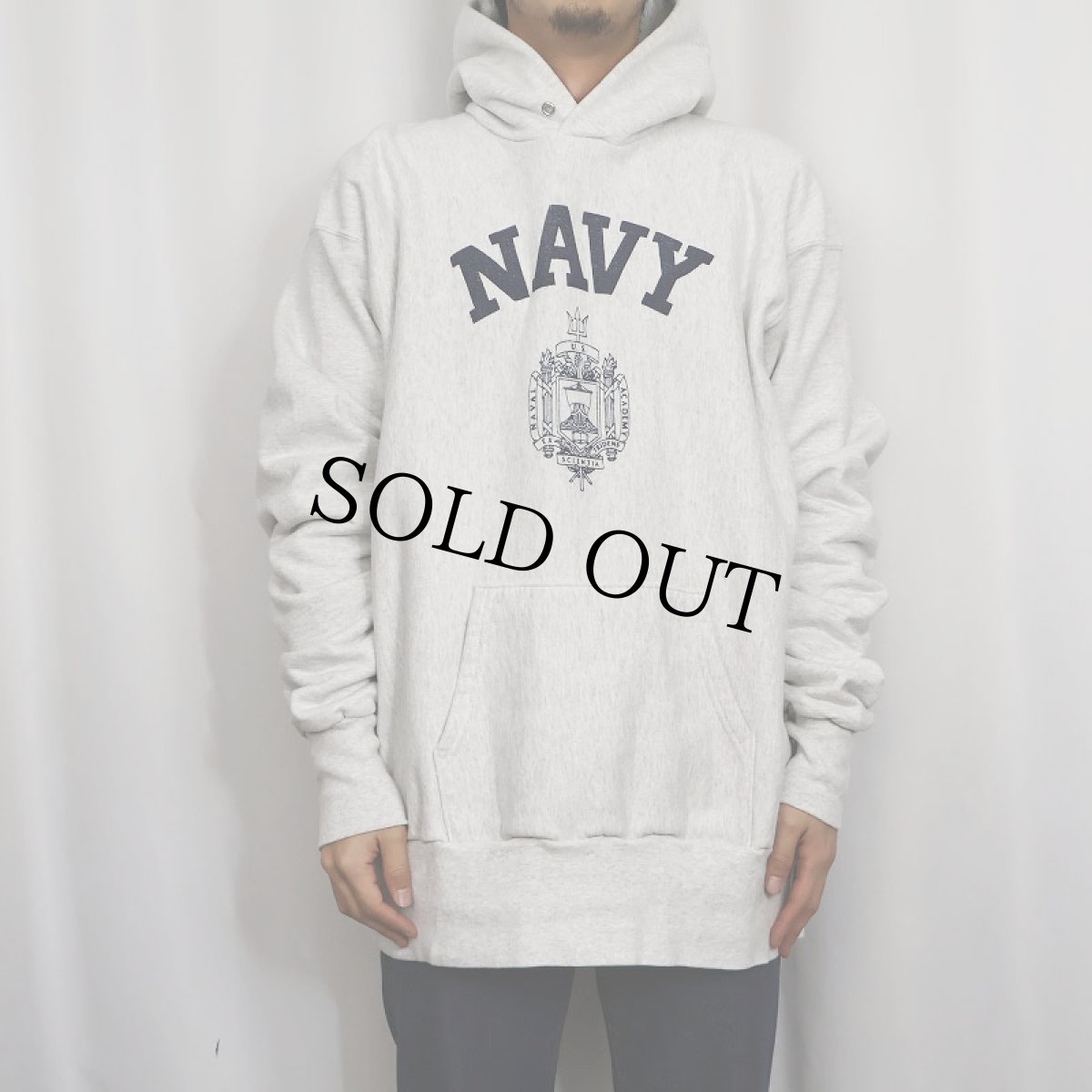 画像2: 90's USA製 REVERSE WEAVE TYPE "NAVY" プリントスウェットフーディー 3X (2)