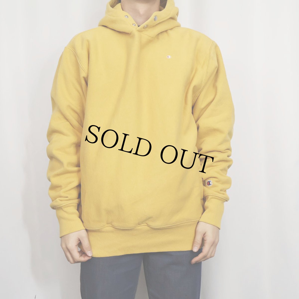 画像2: Champion スナップボタン付き チビロゴ 刺繍 スウェットフーディー L (2)