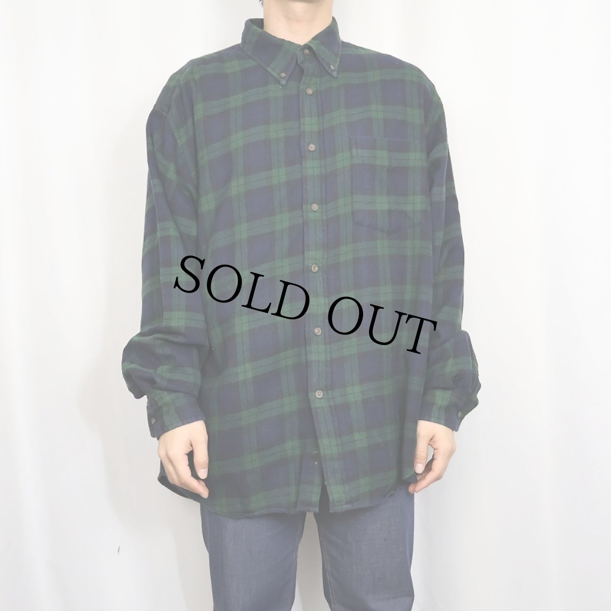 画像2: GAP ブラックウォッチチェック柄 コットンボタンダウンシャツ L (2)