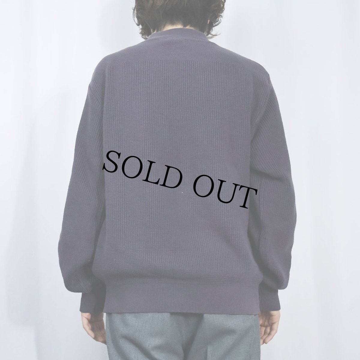 画像3: 90's LANDS'END USA製 ヘンリーネック コットンニットセーター NAVY L (3)