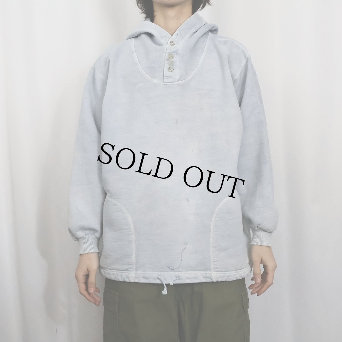 画像2: 90's NON-FICTION CANADA製 ヘンリーネック フェードスウェットフーディー M (2)