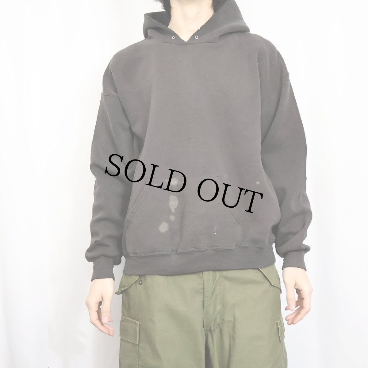 画像2: 90's RIDERS USA製 無地スウェットフーディー BLACK L (2)