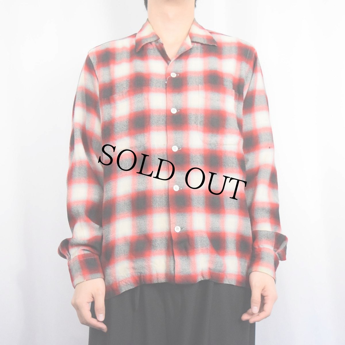 画像2: 60's Lanerossi オンブレーチェック柄 ウールオープンカラーシャツ (2)