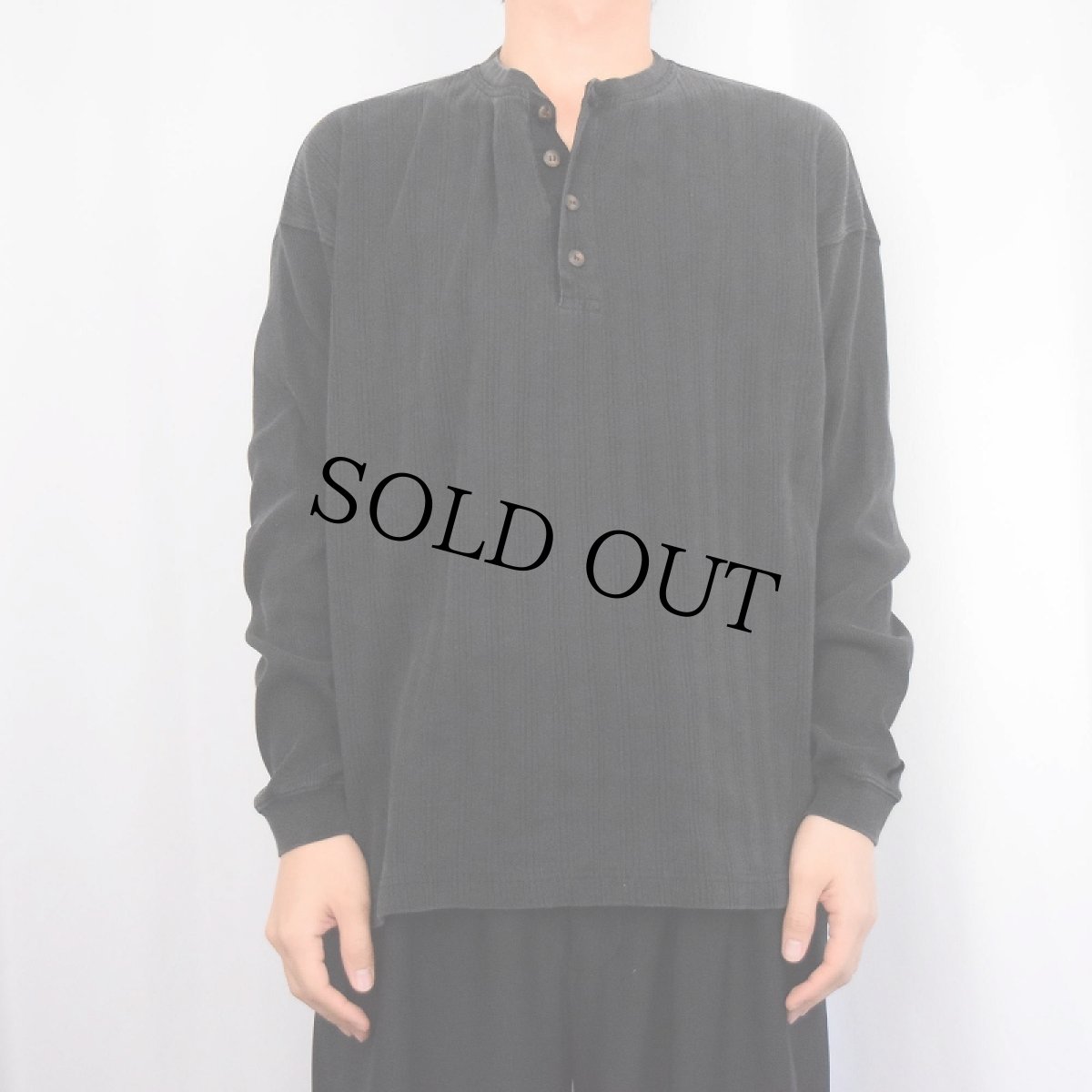 画像2: 90's GAP リブ編み ヘンリーネック ロンT BLACK S (2)