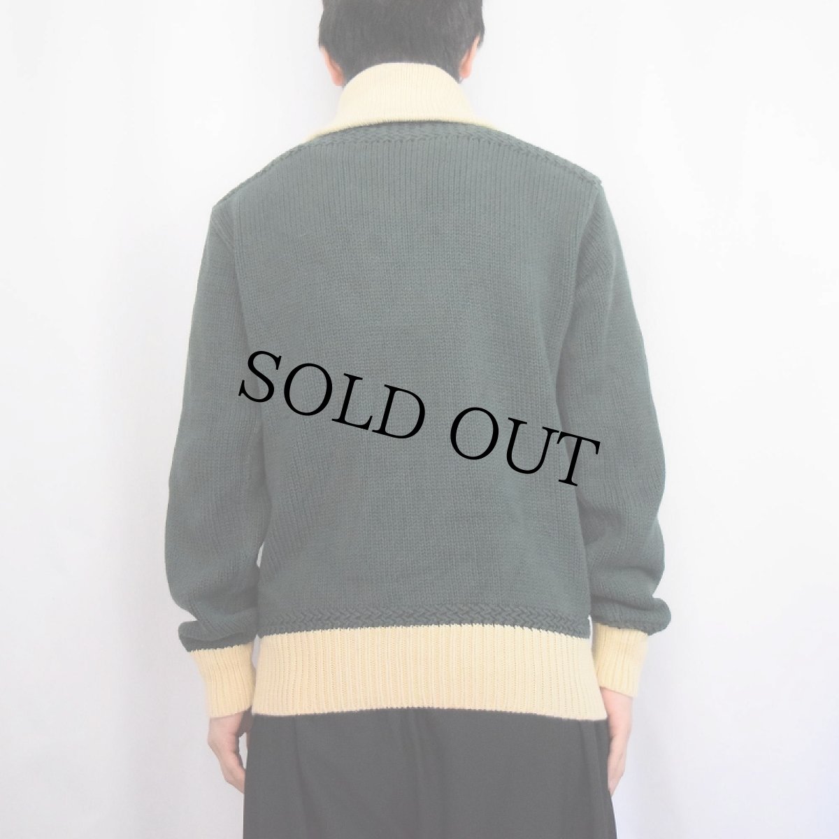 画像3: POLO Ralph Lauren ウィングフット パッチ付き ショールカラーコットンニットセーター GREEN M (3)