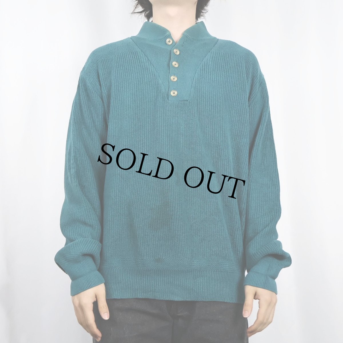 画像2: 70〜80's L.L.Bean USA製 ヘンリーネック コットンニットセーター M-LONG (2)