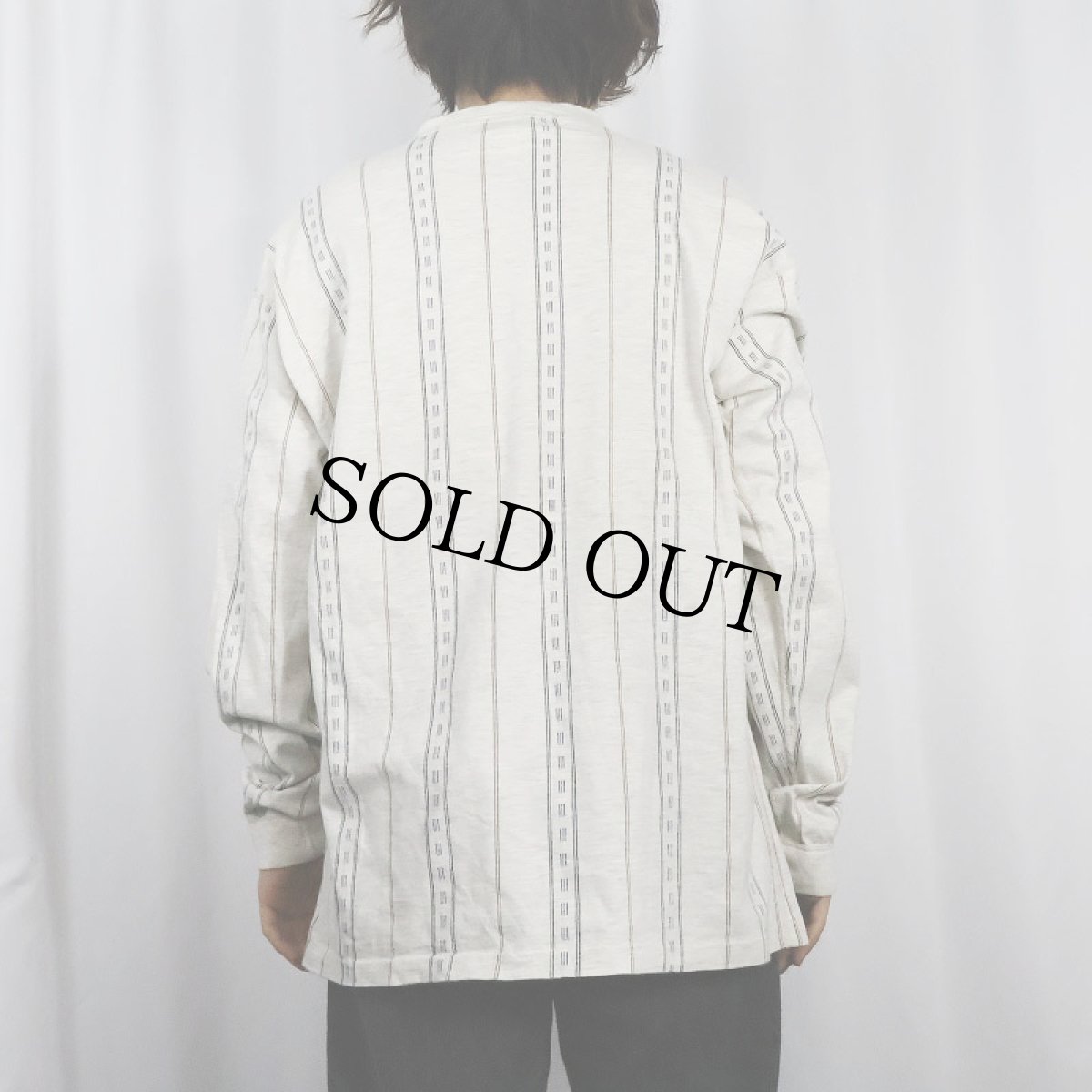 画像3: 80's Eddie Bauer USA製 ストライプ柄 ヘンリーネックロンT L (3)