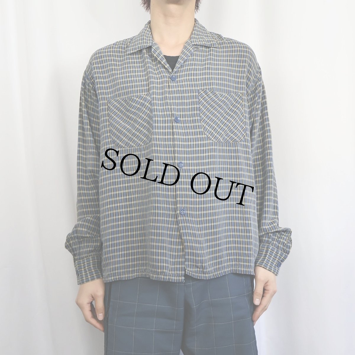 画像2: 60's Town Topic チェック柄 オープンカラーシャツ L (2)