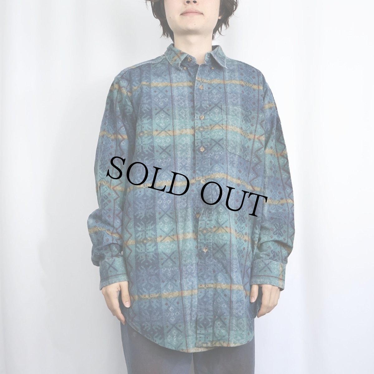 画像2: 90's L.L.Bean USA製 総柄 シャモアクロス ボタンダウンシャツ L (2)