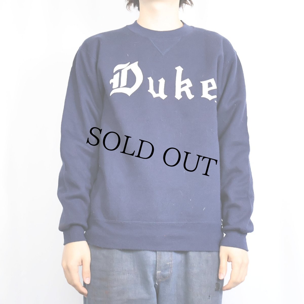 画像2: 90's RUSSELL ATHLETIC USA製 前V "Duke" プリントスウェット NAVY M (2)