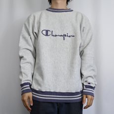 画像2: 90's Champion REVERSE WEAVE USA製 ロゴ刺繍 ボーダーリブスウェット L (2)