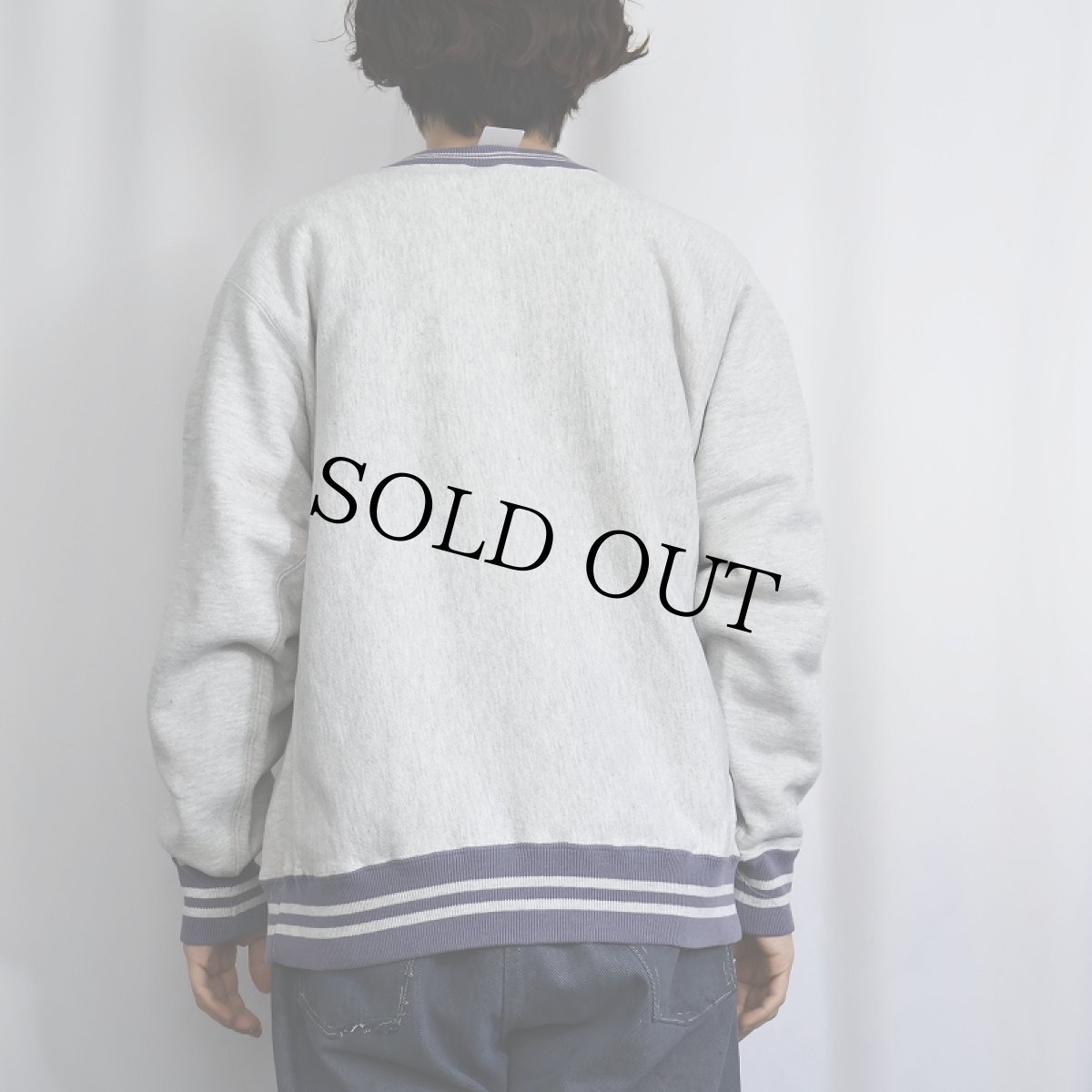 画像3: 90's Champion REVERSE WEAVE USA製 ロゴ刺繍 ボーダーリブスウェット L (3)