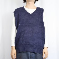 画像2: POLO Ralph Lauren コットン×リネン 柄編みニットベスト NAVY L (2)