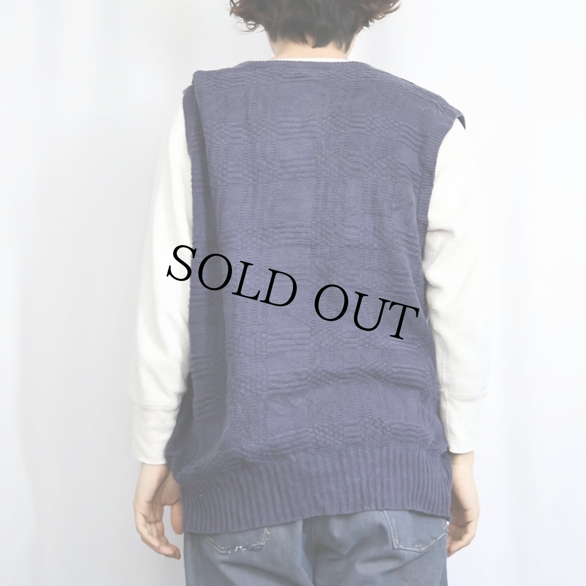 画像3: POLO Ralph Lauren コットン×リネン 柄編みニットベスト NAVY L (3)