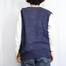 画像3: POLO Ralph Lauren コットン×リネン 柄編みニットベスト NAVY L (3)