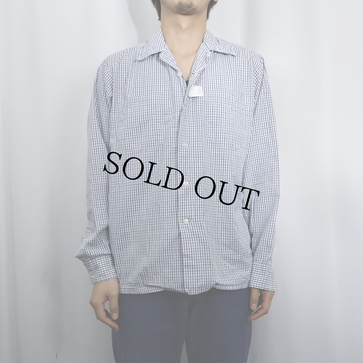 画像2: 60's Hathaway チェック柄 コットンオープンカラーシャツ M (2)