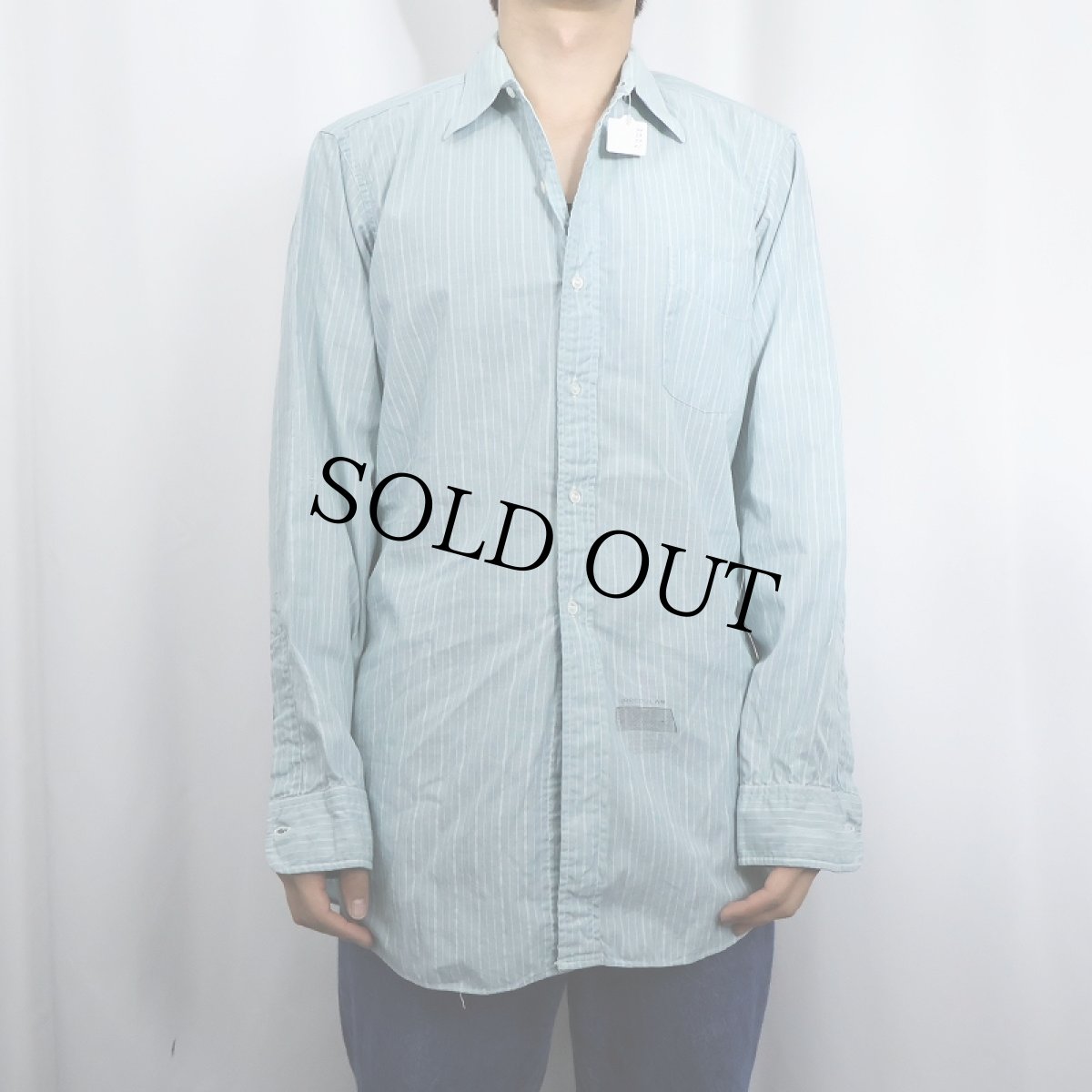 画像2: 50's〜 マチ付き ストライプ柄 コットンシャツ (2)