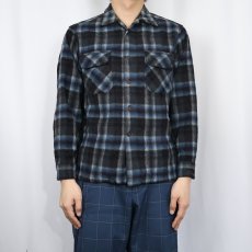 画像2: 70's PENDLETON USA製 オンブレーチェック柄 オープンカラーウールシャツ L (2)