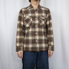 画像2: 70's PENDLETON USA製 チェック柄 ウールオープンカラーシャツ S (2)