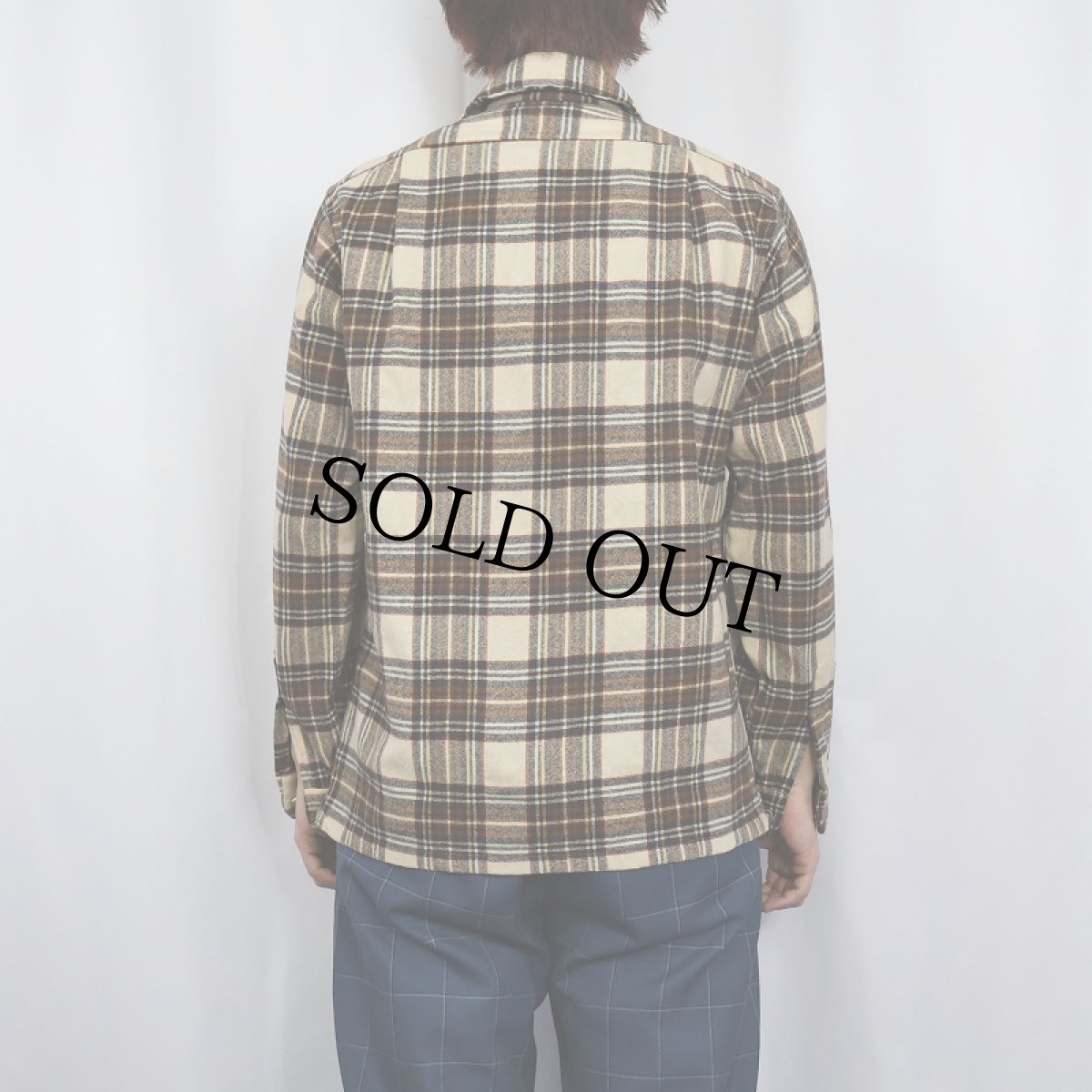画像3: 70's PENDLETON USA製 チェック柄 ウールオープンカラーシャツ S (3)